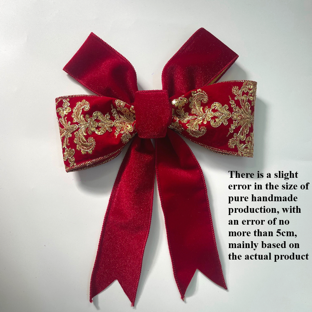 TEMU 26cm/10.24in Red Embroidered Velvet Large Bow, Christmas Tree Wreath Accessory, Holiday Window Wedding Decor Finished Bow, Window, Picnic,