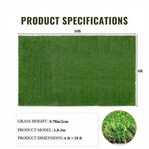 6ft X 10ft Artificial Grass Mat, 20mm Height, with Drainage Holes, Suitable for Garden, Patio, Balcony, and Decoration, , for Indoor and Outdoor Use