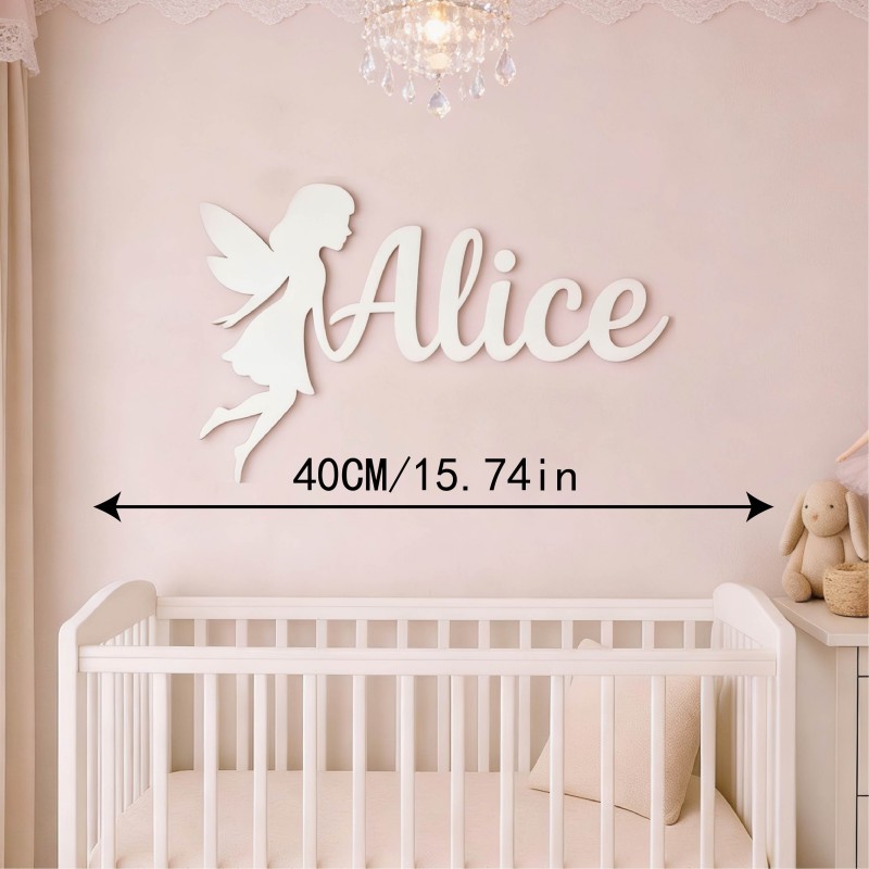 TEMU Personalized Fairy Silhouette Wall Decor - Custom Nursery Sign With Wood Panel, Contemporary Kids Room Suitable For Nursery, Kids' Bedroom, Room