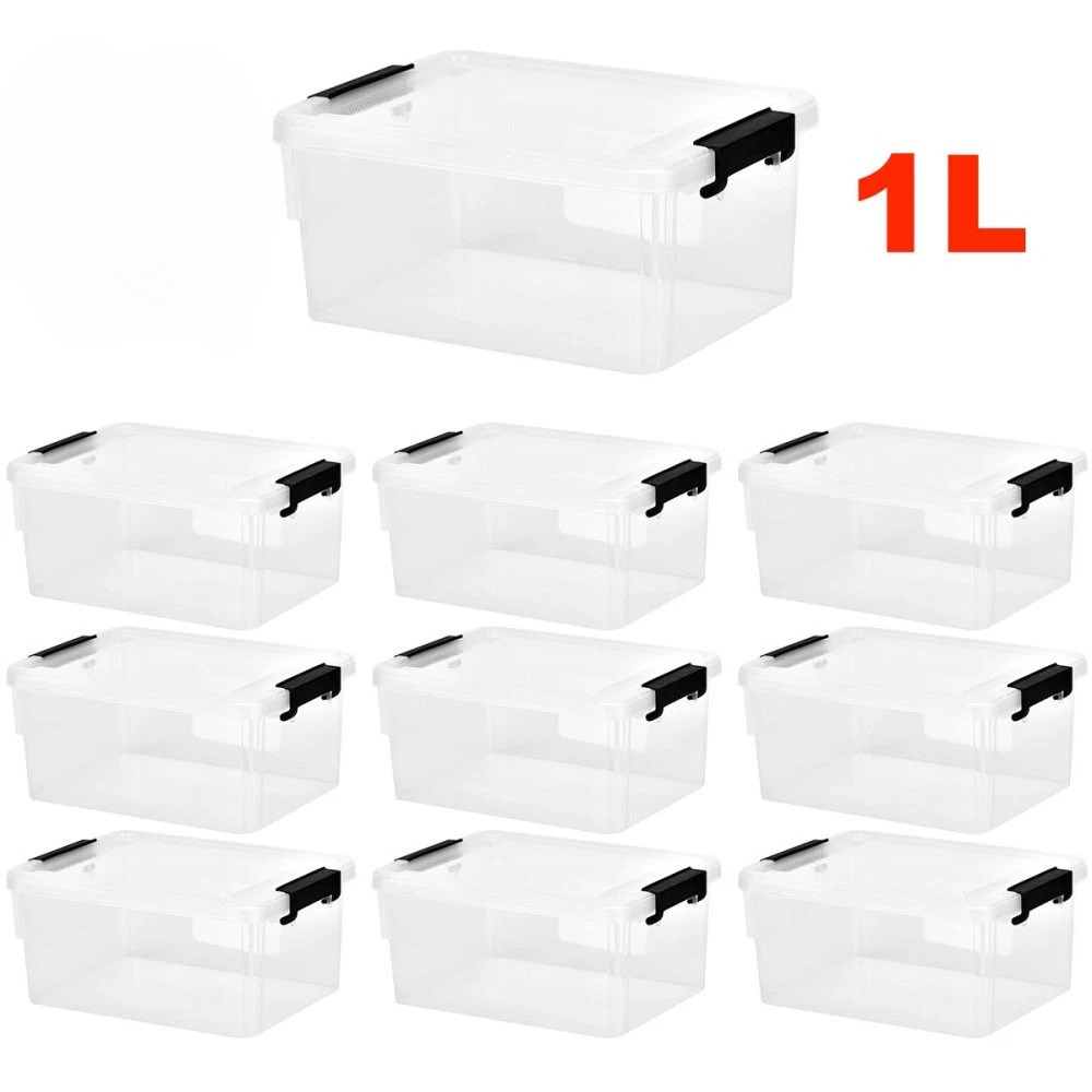 10pcs 17.5x13x8 Inch Solid Color Plastic Storage Boxes | & Stationery Storage Boxes With Lids, Stackable And Tiered, 1-liter Capacity