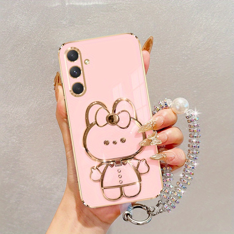 TEMU Phone Case: A 56 Mirror Folding Bracket Stand Holder With Glitter Lanyard And Luxury Plating Phone Case For Compatible With Compatible With