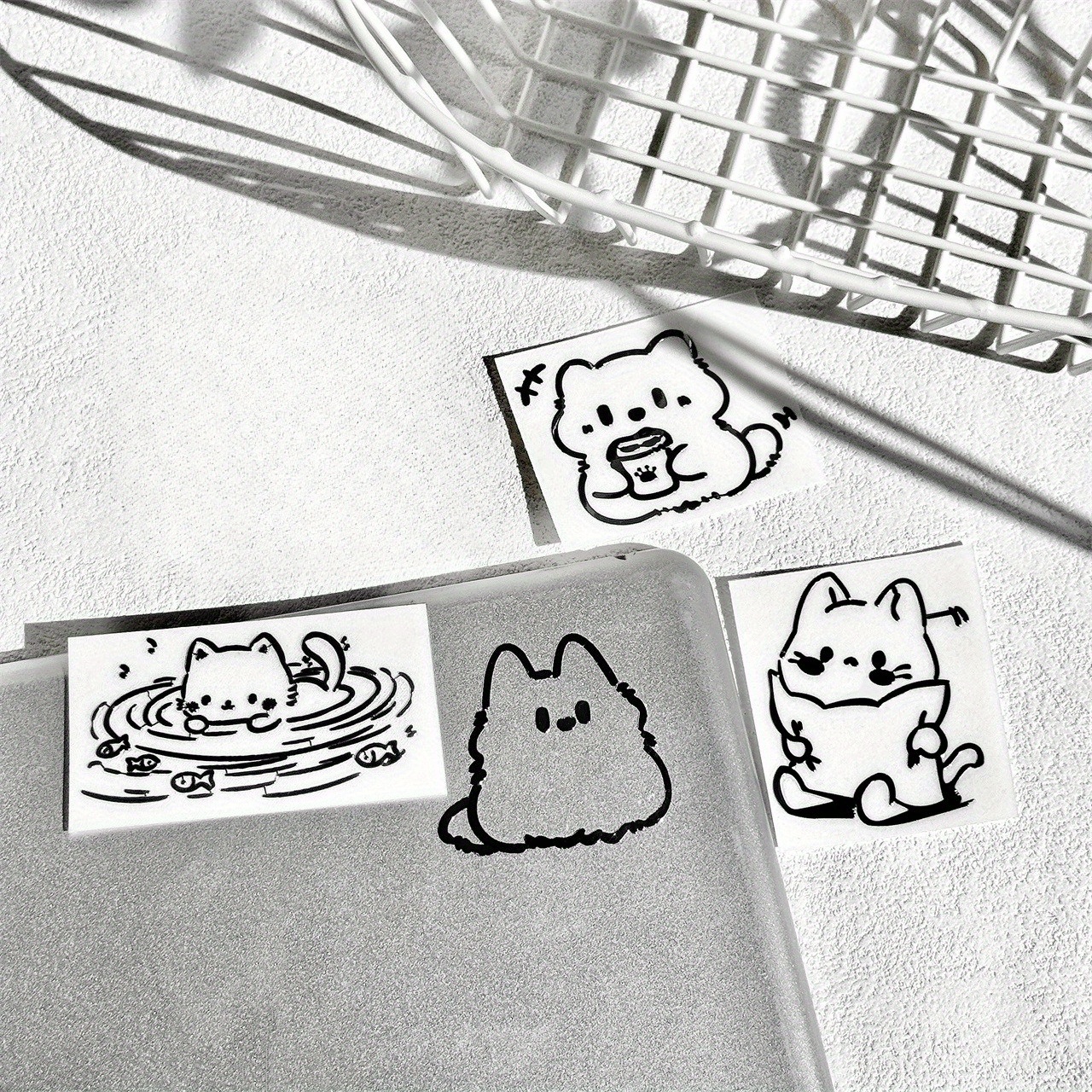 Image of 4pcs Cute Cartoon Cat Stickers, Set Of 4 Designs, Creative Decals For Phone, Laptop, Fridge & Smooth Hard Surfaces