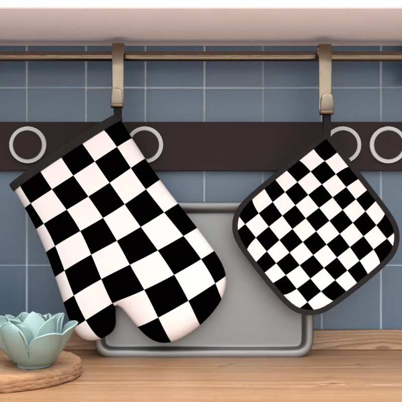 

2pcs Set Minimalist Black & White Oven Mitts And Pot Holders - Heat Resistant, Machine Washable For Cooking, Baking, Grilling - Kitchen , Alternating Arrangement, Microwave, Kitchen Decoration