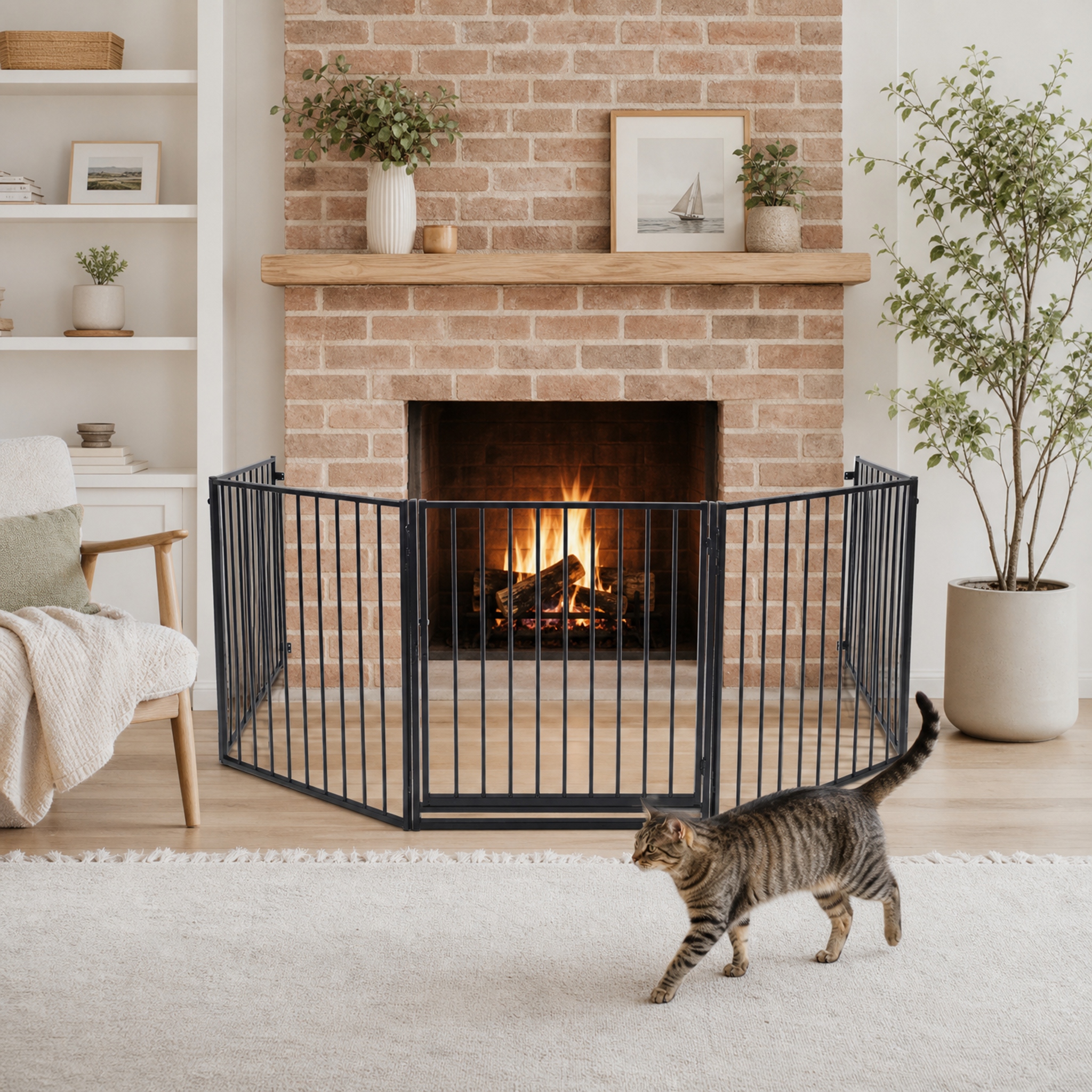 Image of 5-panel Foldable Fireplace Safety Gate With Door, Pet Barrier For Fireplaces, Stairs, Doorways & Indoor Use