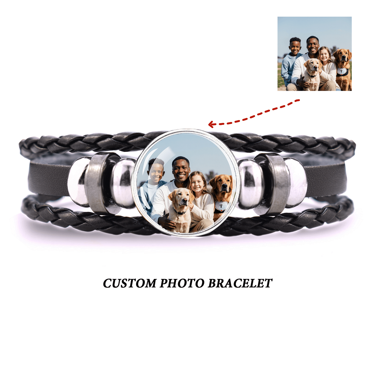 TEMU 1pc Of Personalized Black Bracelet With Custom Photo, Adjustable Design, Perfect For Holiday Or Birthday Gifts, Wedding Keepsake, And Customized