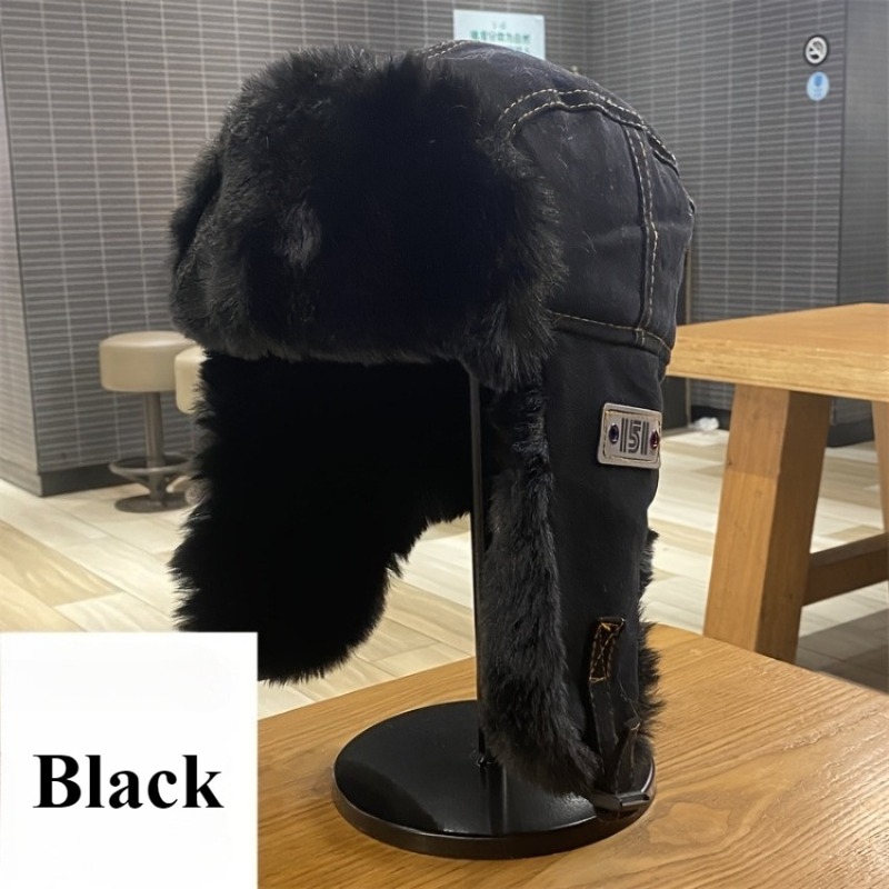 TEMU Men's Winter Thick Warm Fleece Hat With Detachable Ear Flaps & Muff - Windproof Cold-resistant Street Style For Skiing, Fishing, Cycling -