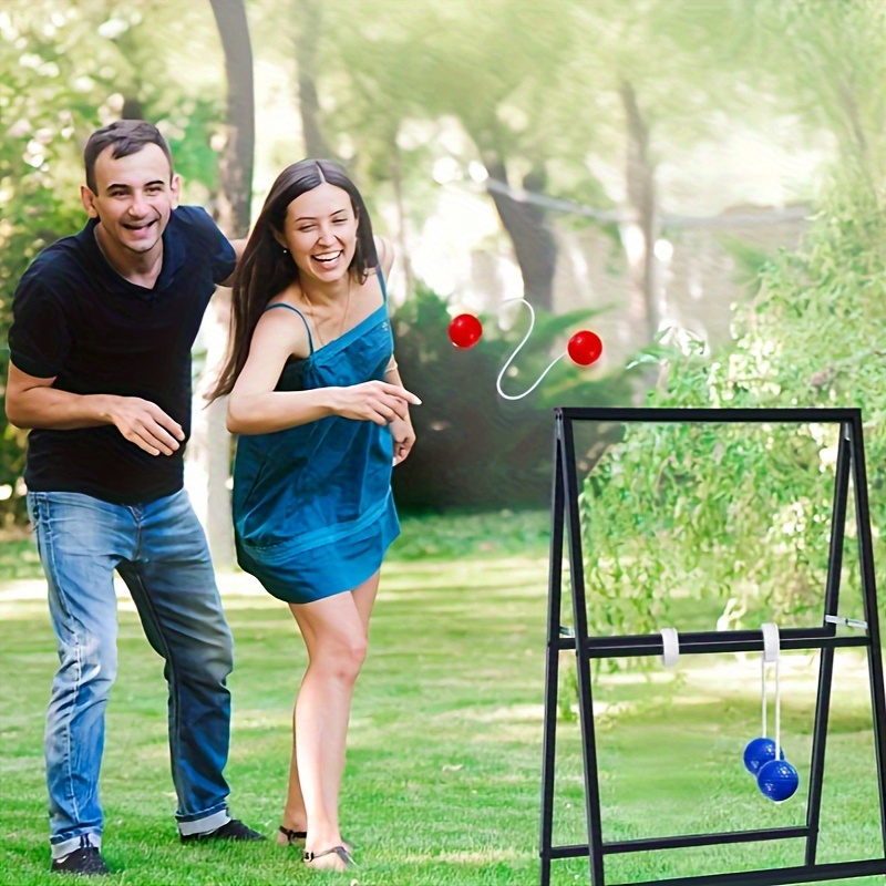 6pcs Ladder Toss Game Set - Durable PP Outdoor Throwing Balls in Vibrant Red/Blue Design, Includes Backyard Beach Games, Perfect for Family Parties and Backyard Activitie