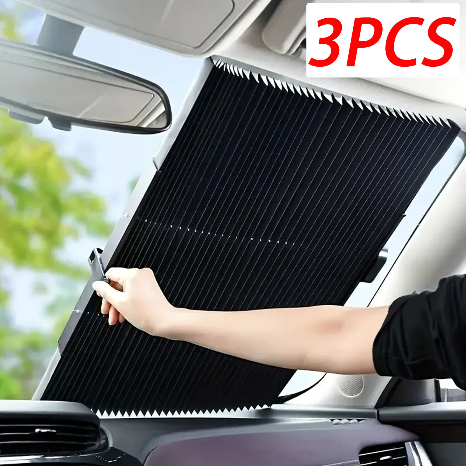 TEMU 3pcs Easy-install Sunshade For Vehicle Front Window, Adhesive Blackout Curtain, Foldable And Retractable Sun Blocker With Uv Protection, For