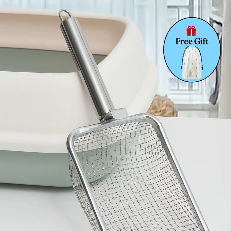 TEMU 2pcs Set: 1 Shovel + 1 Free Cactus Storage Bag. A Stainless Steel Cat With A Fine-mesh Handle, A Durable Pet Waste Scoop Suitable For Cats. 2