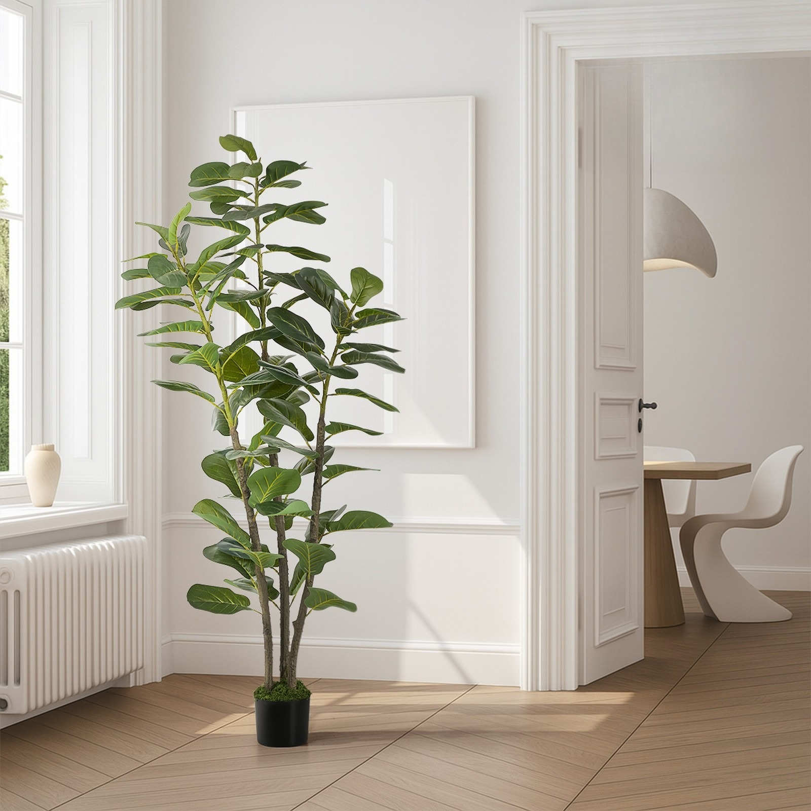TEMU 150cm Artificial Fiddle Leaf Potted Plant - Realistic Outdoor/ Tree Suitable For, Office,, Balcony - Low-maintenance Plastic Foliage With Pot,