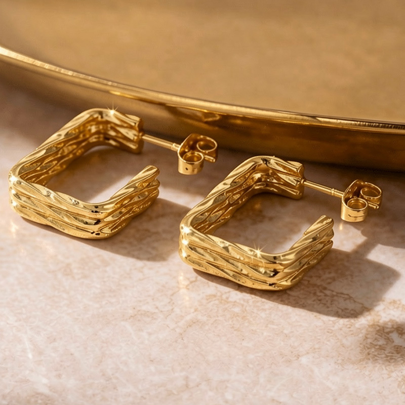 Women's Golden Twisted C-shaped Earrings, Everyday Elegance