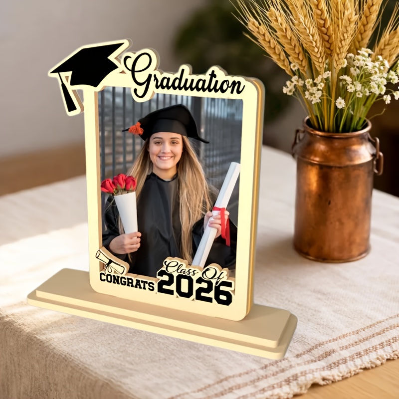 3d wooden 2026 graduation season shaped photo frame decoration class of 2026 congratulations on graduation happy graduation season commemorative   wooden graduation shaped photo frame gift