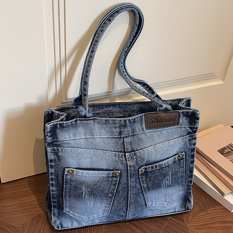 TEMU Elegant, Versatile, Large-capacity Women's Tote Bag With Rivet Decoration, Multiple Compartments And Pockets, Trendy Casual Women's Shoulder Bag
