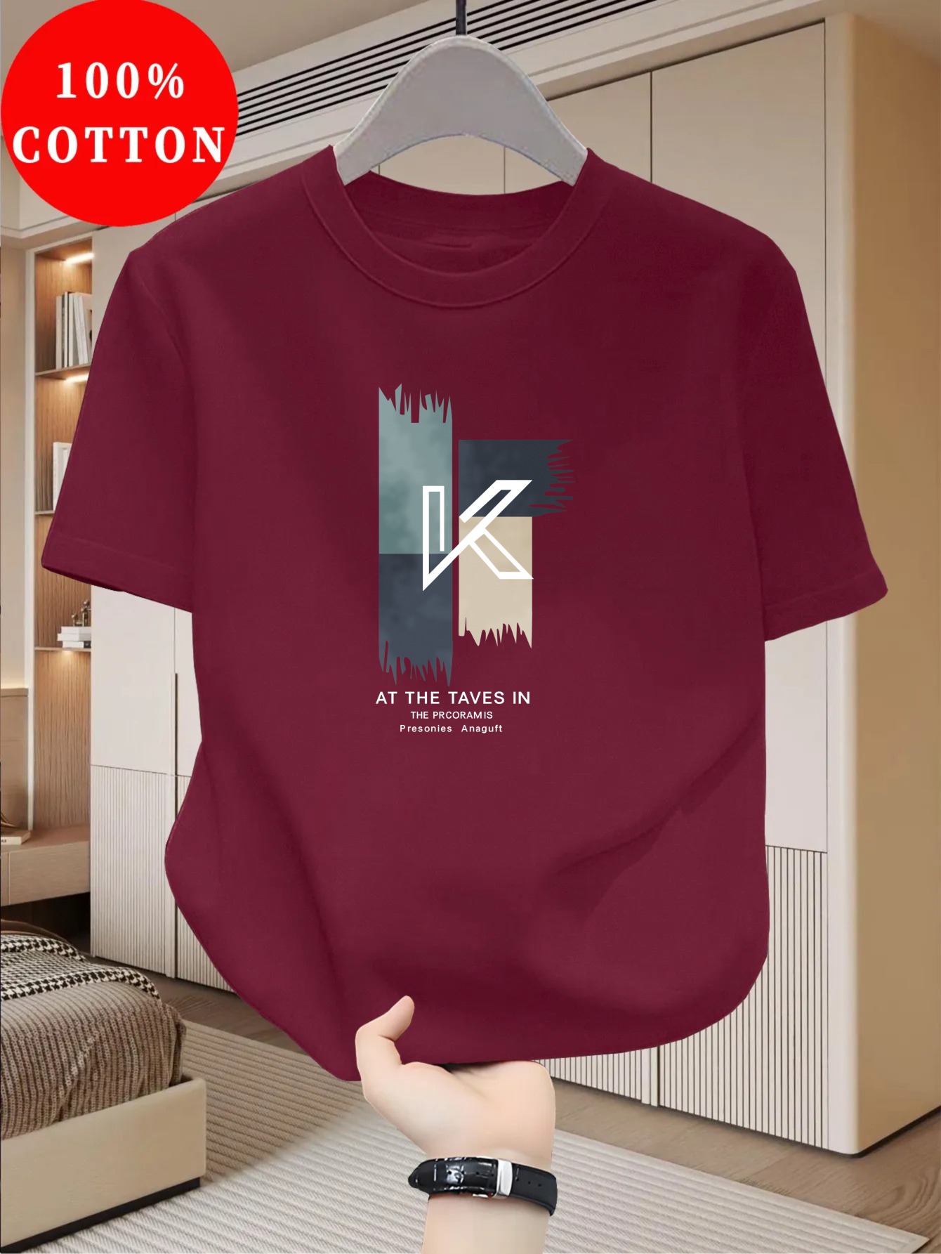 Tricou bărbătesc 100% bumbac cu guler rotund casual, un top esențial de vară, respirabil și fabricat din