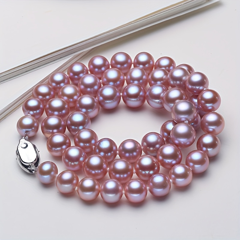 TEMU 10mm Purple Necklace - Handcrafted Bohemian Vintage Style Unisex Jewelry, Birthstone Gift, Suitable For Everyday And Special Occasions, Wearable