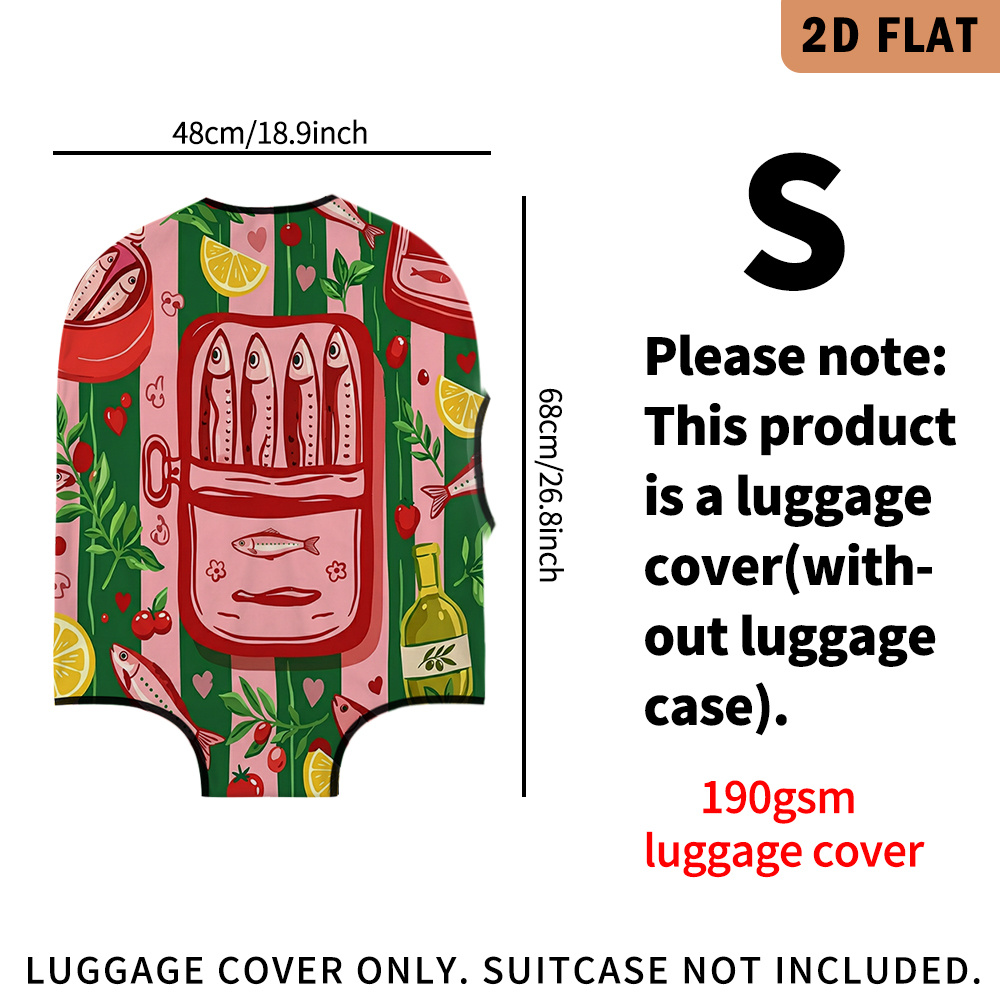 TEMU Suitable For Food Lovers Sardine-themed Suitcase Cover With Canned Seafood Print - Elastic Stretchable Luggage Protector, Machine Washable