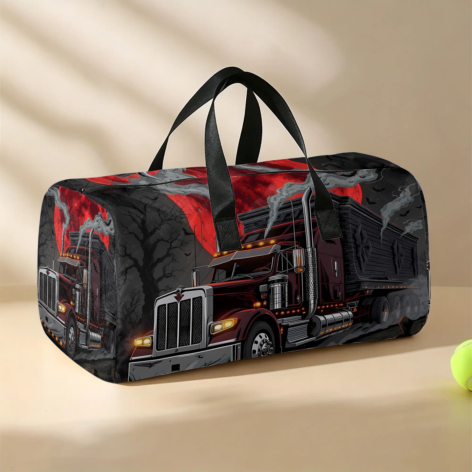 TEMU Sac de voyage pliant 2D à impression plate, style camion semi-remorque, pour , élégant, multi-scènes, sac de rangement pliable pour camping air