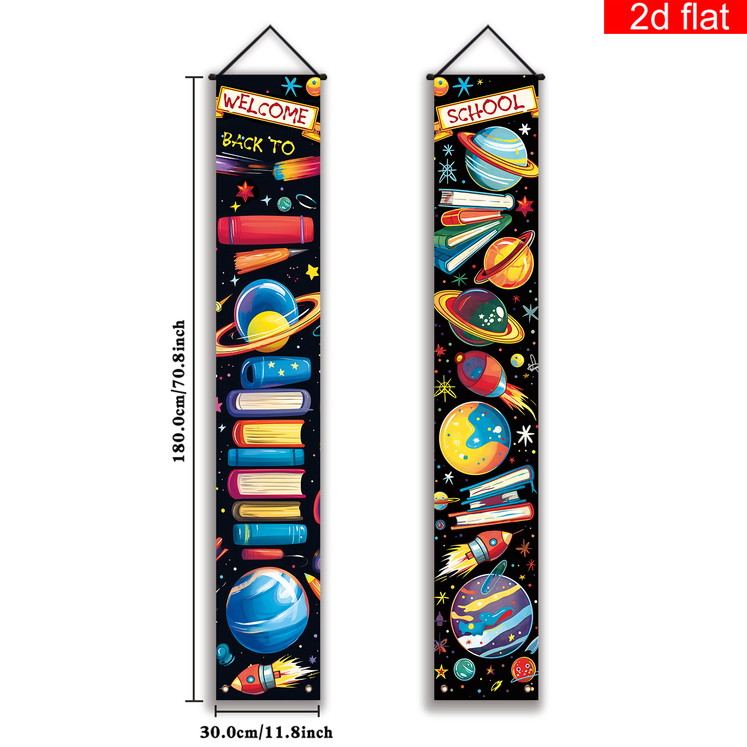 TEMU 2d Flat, 2d Flat Banners, 1 Pair, Back-to-school Themed Front Door Porch Sign Party Banners, Welcome Back To School, Space Theme, Decorated With