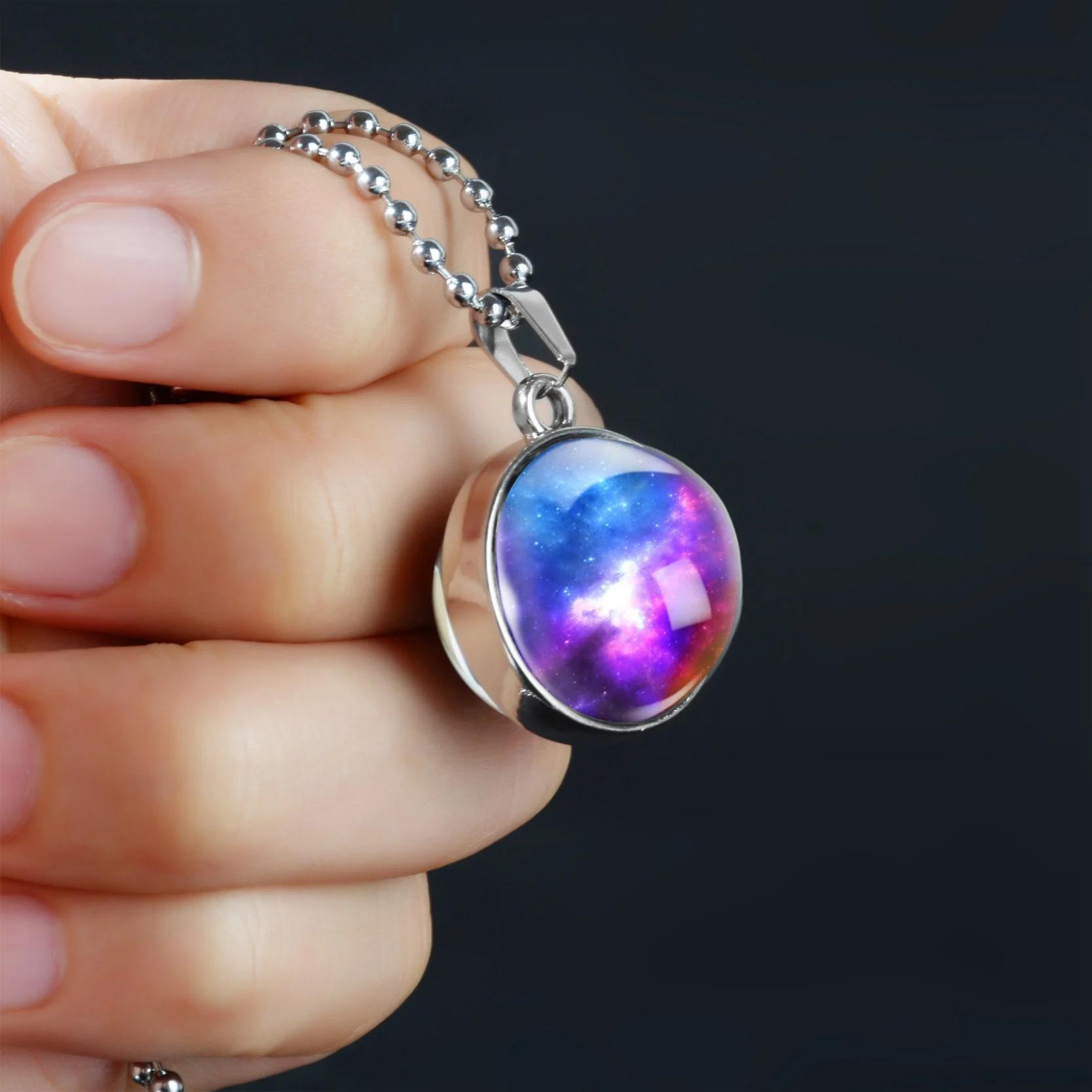 Double-Sided Galaxy Star Cabochon Glass Pendant Necklace
