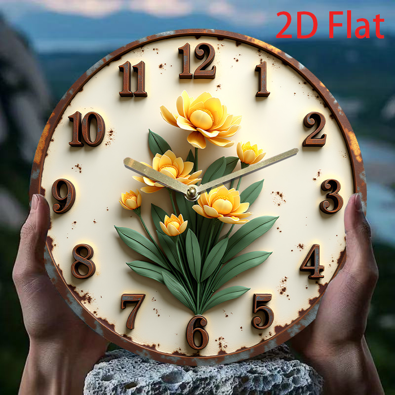 reloj de pared silencioso de pulgadas floral de amarilla reloj