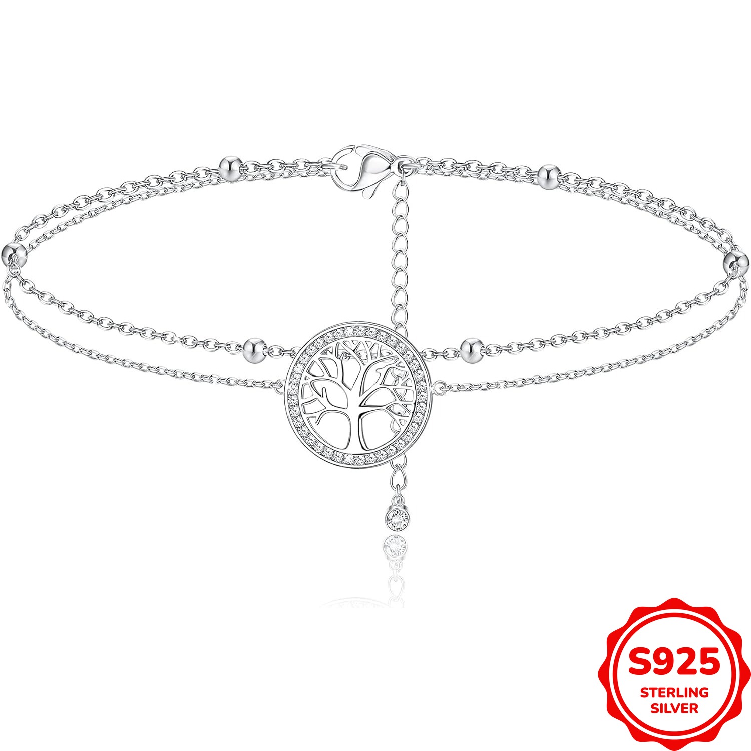 Image of 925 Sterling Of For Women Adjustable Dainty Chain Bracelets Gift For Christmas Mother's Day Birthday 2.8g/0.1oz