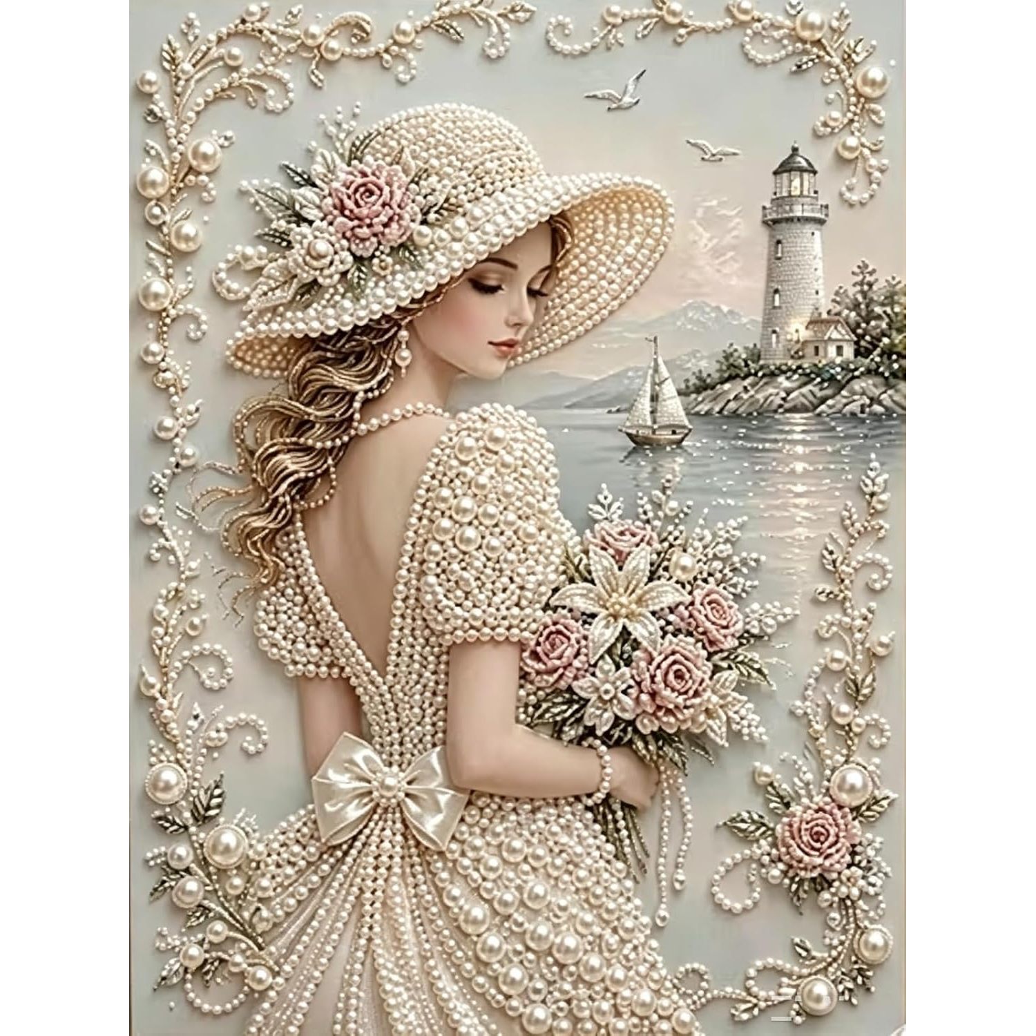 TEMU Kit de peinture diamant perle pour adulte, art diamant dame vintage à soi-, ensemble créatif de strass à coller , réalisé de , convient pour la