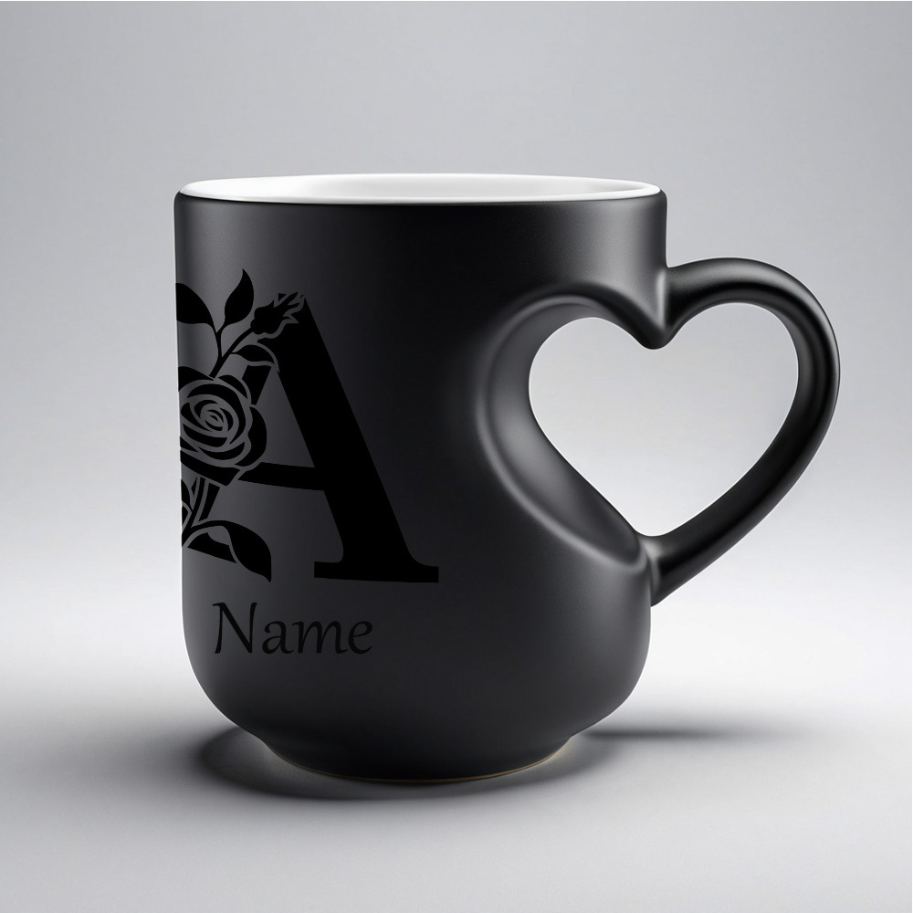 One Custom 11Oz Mug Featuring a Personalized Name And Floral Letter Design That Changes Color with Hot Water: an Ideal Present for Loved Ones - Heart-Shaped Ceramic Cup - Perfect for Halloween, Thanksgiving, And Christmas.