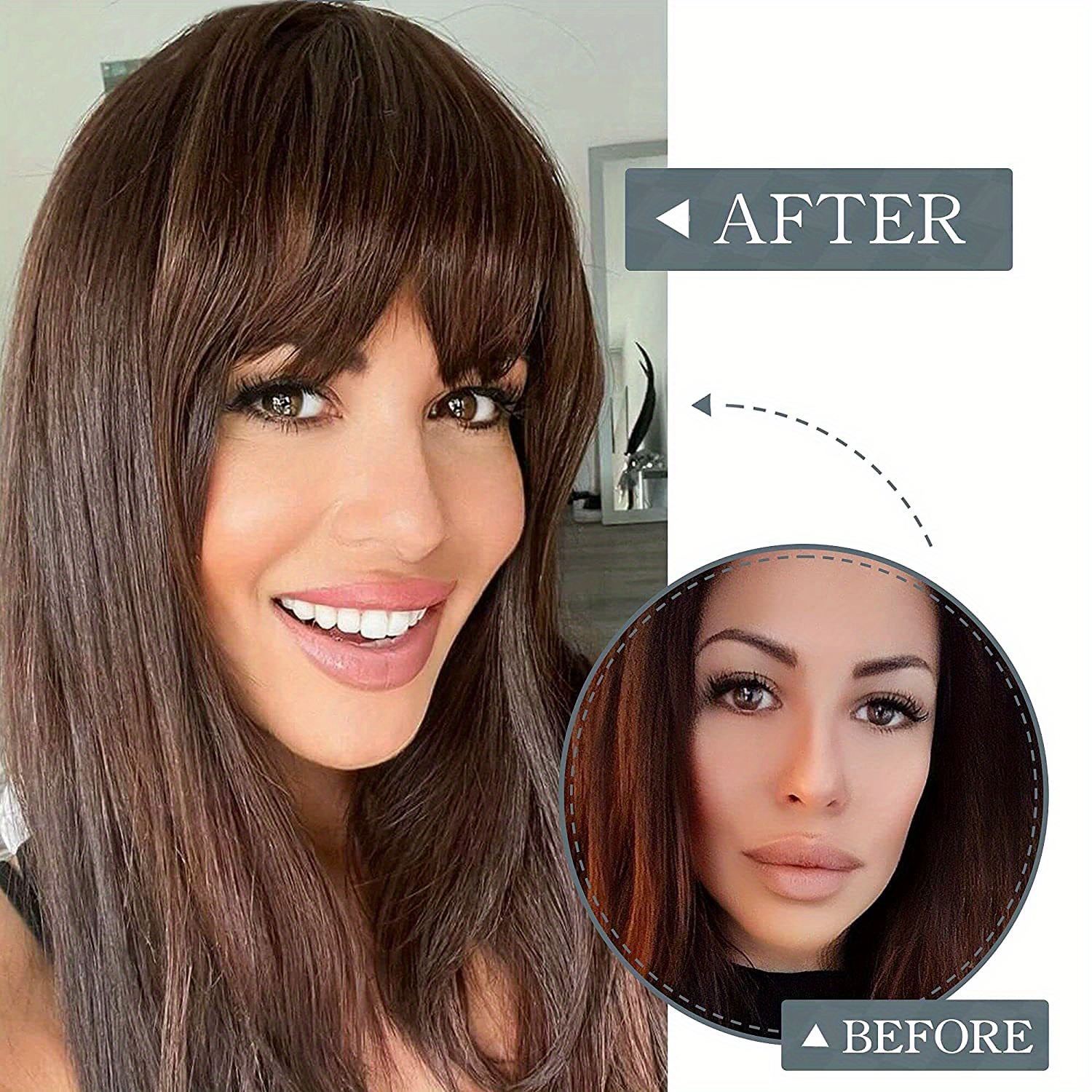 clip in bangs real human hair extensions with fringe temples natural curved straight hairpieces for women easy to style daily wear adds volume dimension versatile hairpiece elegant hairpiece secure clip attachments details 5