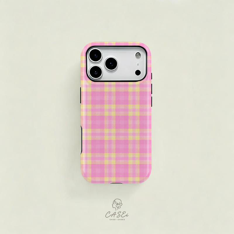 TEMU Phone Case - Casei Pinkish-yellow Checkered Film 2-in-1 Case For 17 16 15 14 13 12 11 Pro 15 14 Plus 17 Protection Anti-drop Unisex Phone Case
