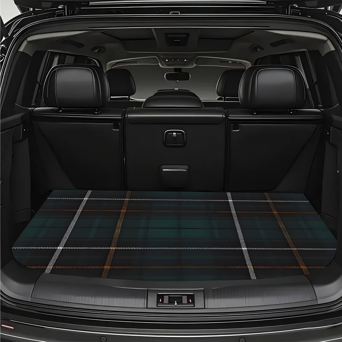 TEMU 1pc, A Stylish Anti-slip Car Trunk Mat Featuring A Black And Green Checkered Retro - Made Of Durable Polyester Material, It Your Trunk Dry And