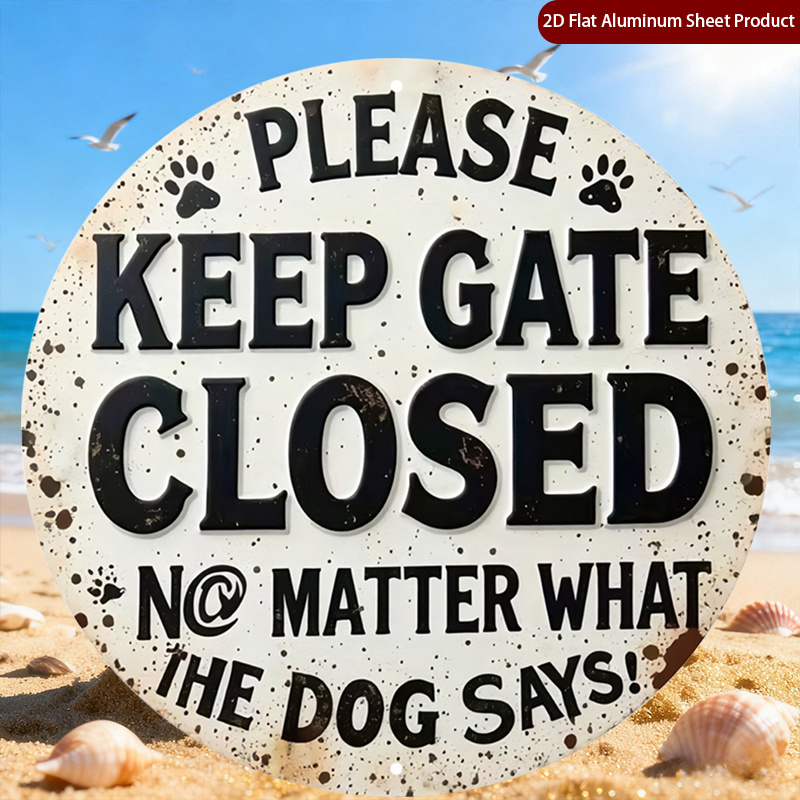 TEMU 1pc Gate Sign Holiday Decorative Plaques, Humor Round Sign, Funny Dog Round Plaque, Vintage Style Rustic Metal Wall Art, Metal Wall Decor, Wall