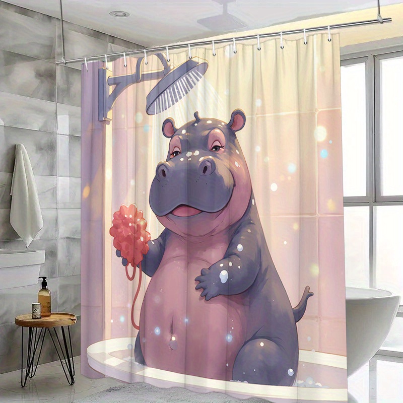 TEMU 1pc Whimsical Chubby Shower Curtain With Red Loofah - Bathtub Decor, 70.8x70.8 Inch Polyester Bathroom Curtain With 12 Hooks, Machine Washable &
