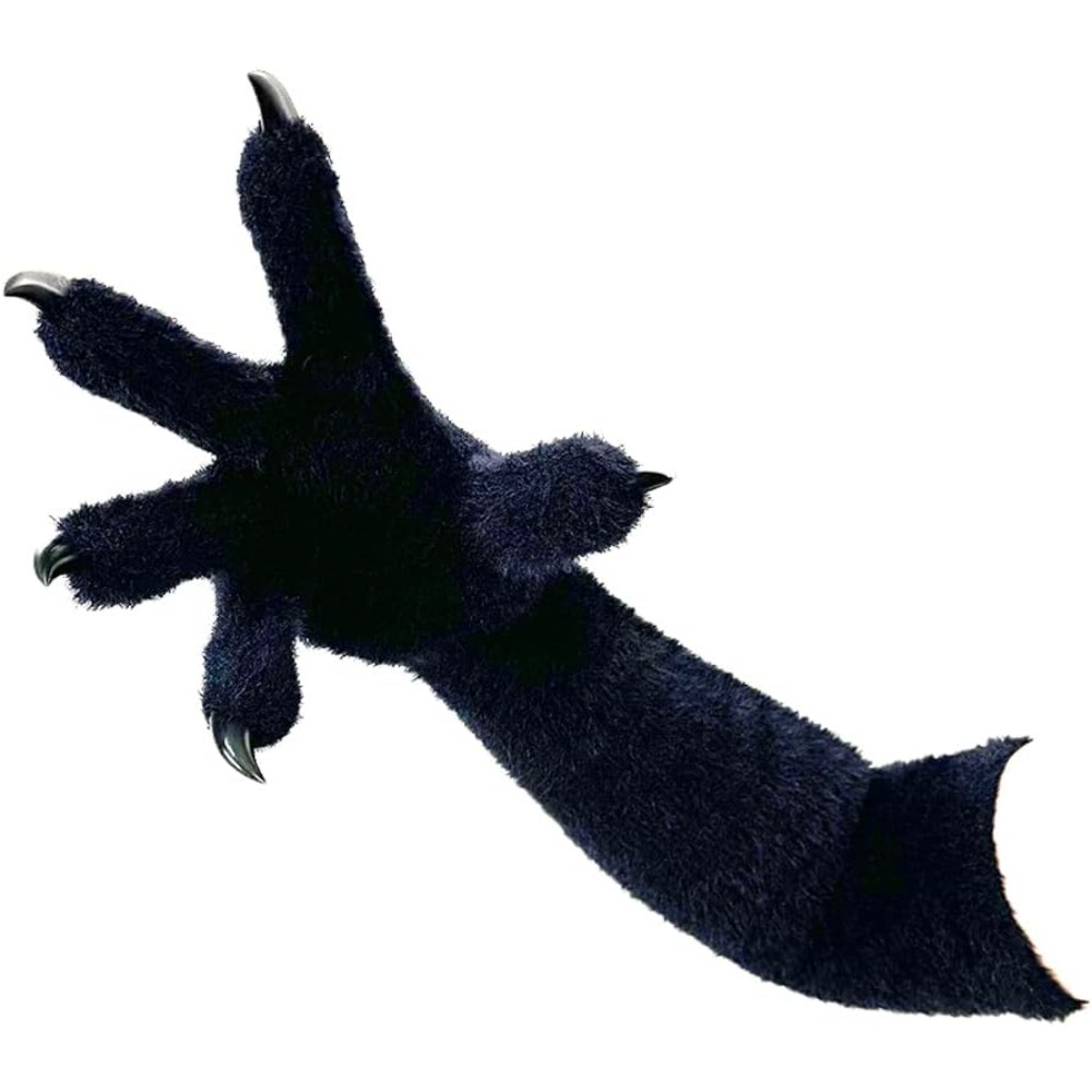 Image of Fursuit Costume Paw Gloves - Long Arm Plush Fur With Claws, White & Black, Unisex, Stretchy Fit For Cosplay, Halloween, And Themed Events, Themed Event Gloves | Design | Stretchy Fit Gloves