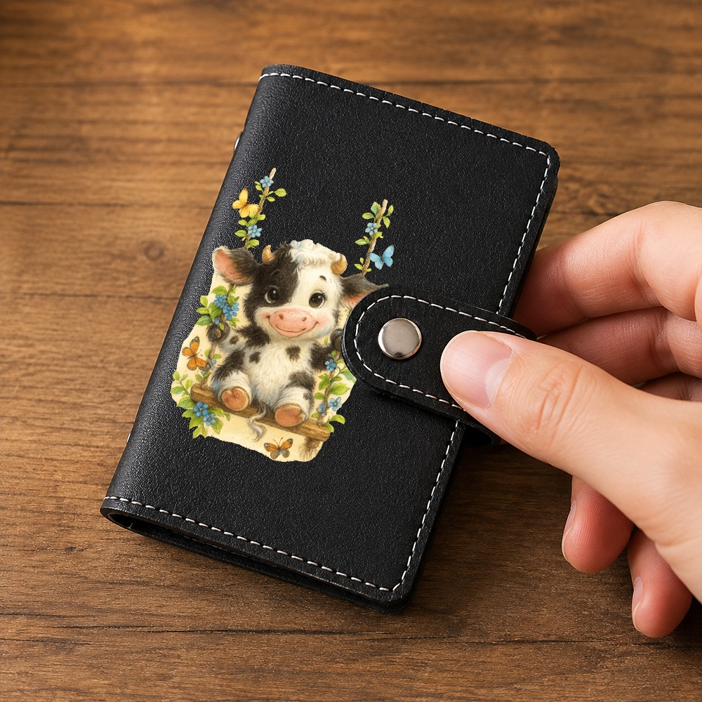 mens credit card holder cute baby for cow card holder whimsical floral   animal design   snap closure wallet for   gift for   women and