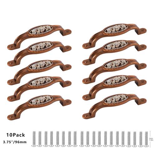 10pcs alloy solid cabinet handles 3 75 96mm hole distance red copper drawer pulls for wardrobe kitchen cupboard furniture hardware