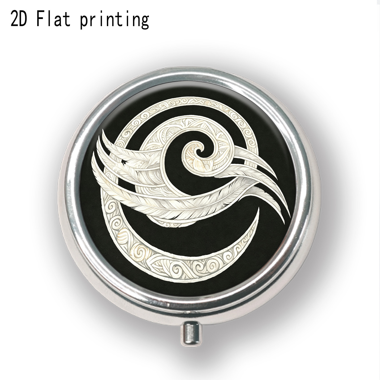 TEMU 1pc, Maori-style Feather Spiral Pattern Pill Box. Travel Mini Medicine Case, Portable , Pocket Small Accessory Box - For Storing Regular