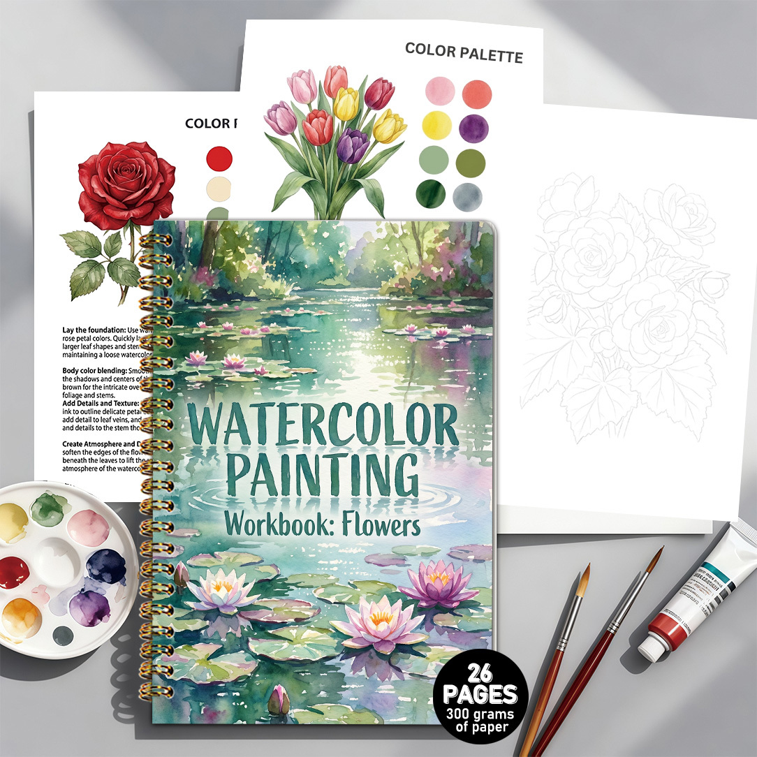 TEMU Carnet de aquarelle floral | Thème floral | 26 pages de papier absorbant 300g | Format A5 5,5×8,3 pouces | de · Techniques de mélange ·