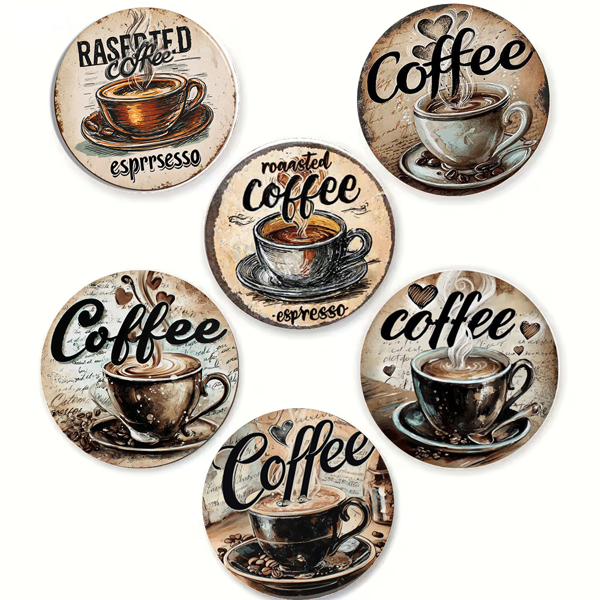 TEMU 6pcs Wood Coasters Suitable For Home, Office, Restaurants & Cafes - Heat-resistant Non-slip Wood Coaster Pads With Coffee Cup, Table Protectors