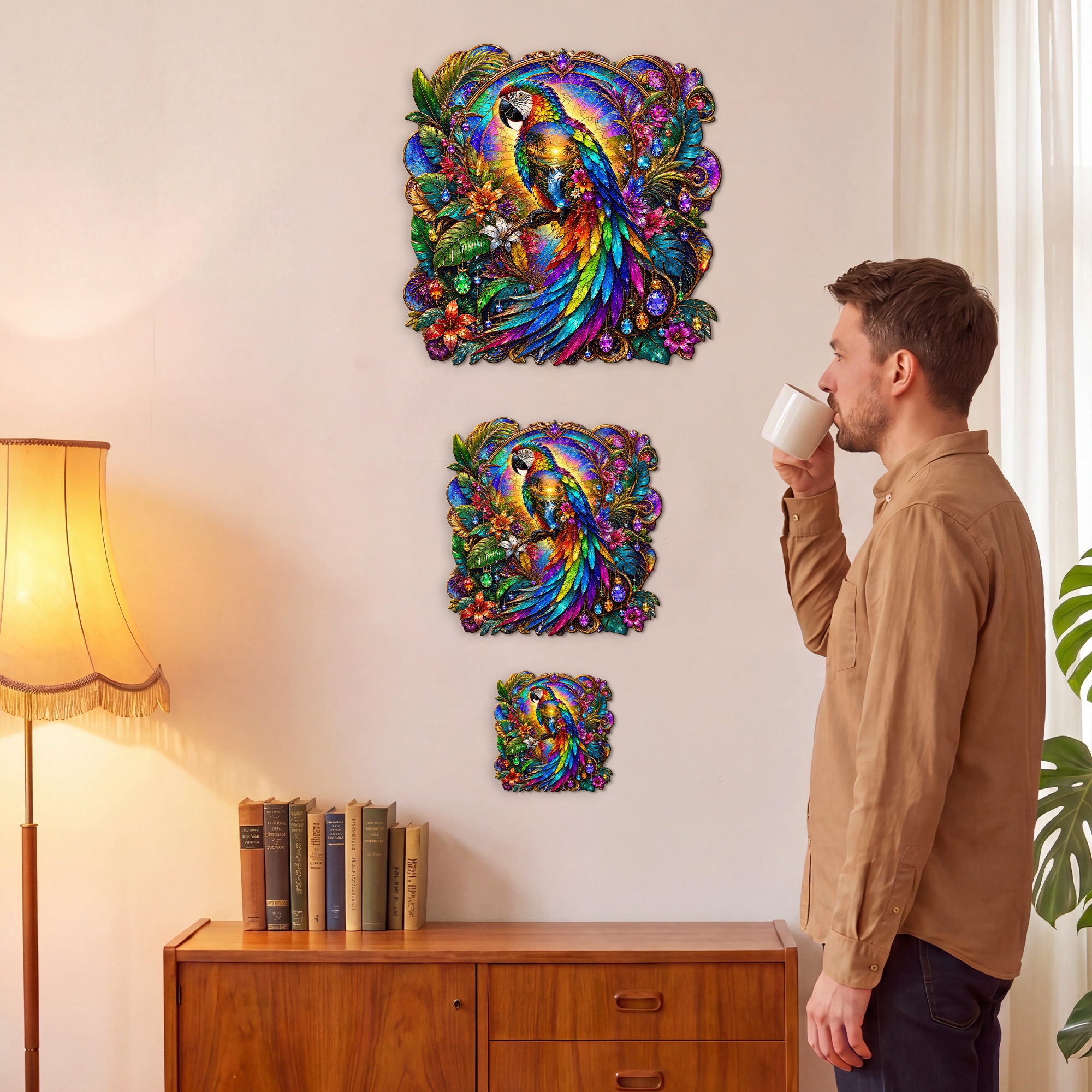 Rainbow Parrot Fantasy Flat Wooden Puzzle for Children