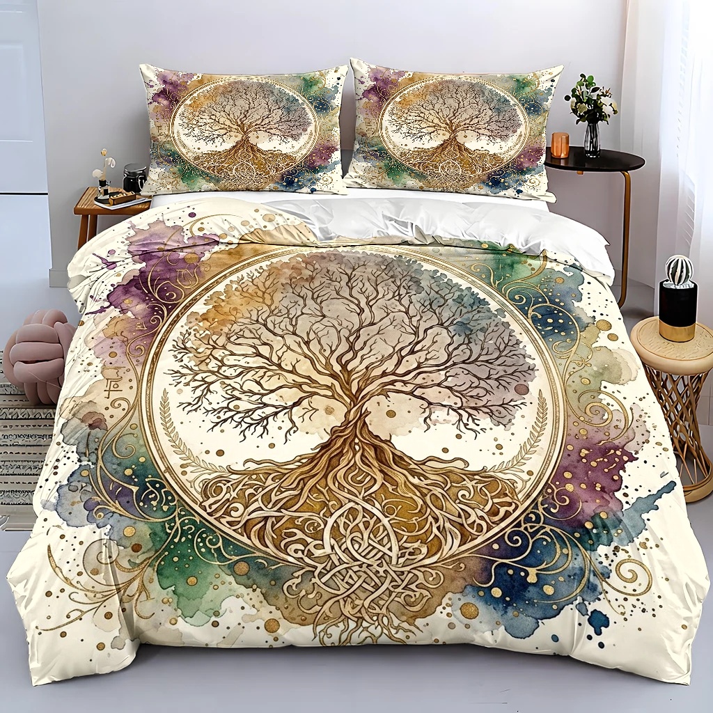 TEMU 3pcs Tree Of Life Artistic Style Duvet Cover Set, Bedding 3pcs Set (1*duvet Cover   2*pillowcases), Suitable For , Machine Washable, Invisible