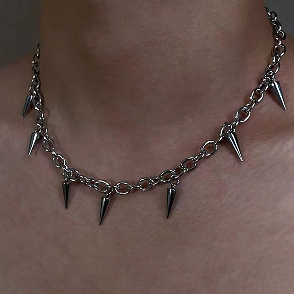 Collar de moda con borlas y remaches, collar unisex estilo punk hip-hop con remaches de metal, detalles para la ropa