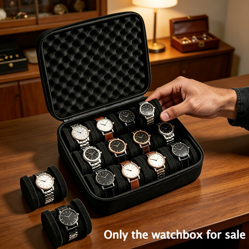 TEMU Scatola portaorologi da 12 scomparti con 12 inserti in spugna, custodia per orologi meccanici e digitali, espositore per orologi resistente alle