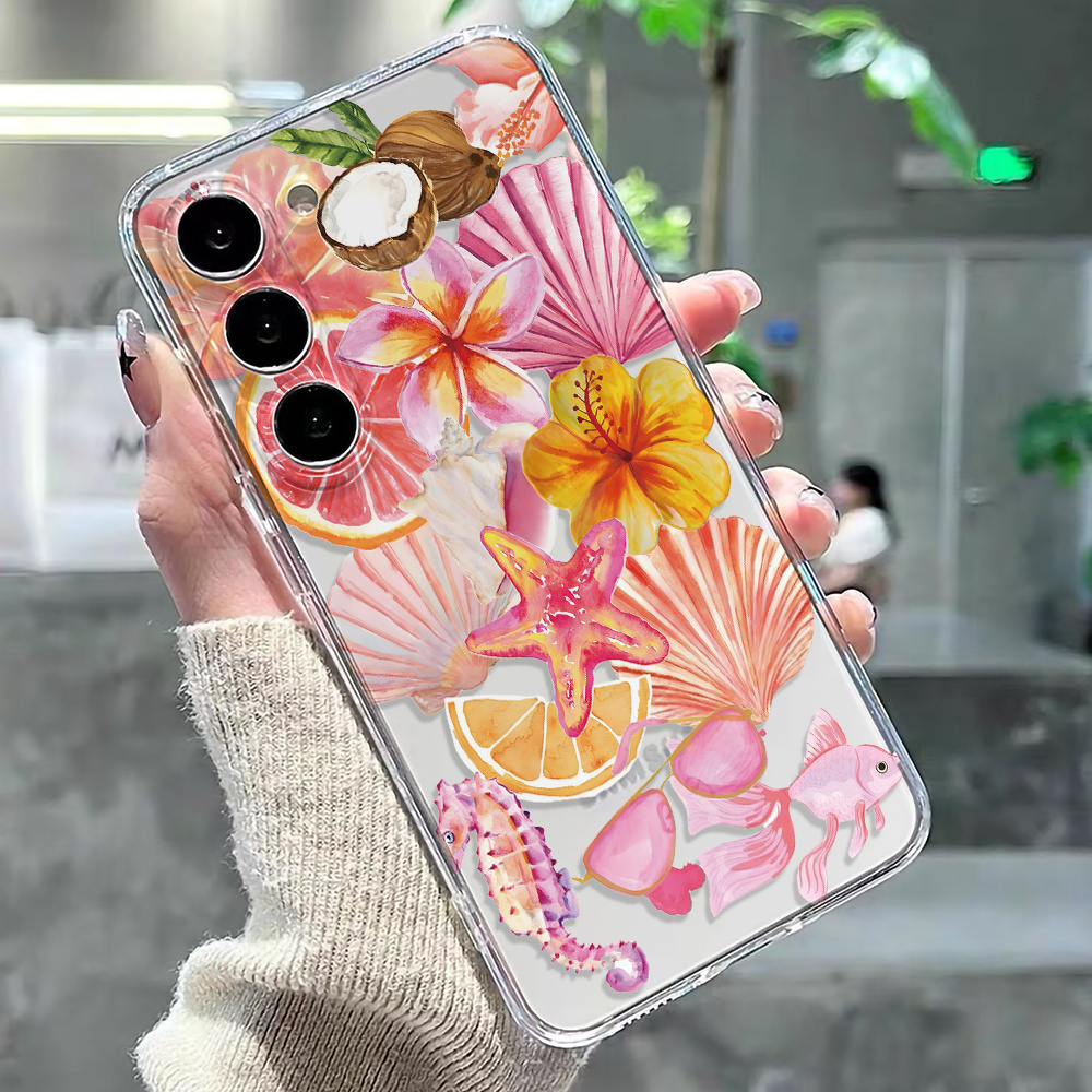 TEMU Phone Case - Floral Lemon Ocean Charming Aesthetic Phone Case For Galaxy S25/s24/s23/s22/s21 /s23+/s23 Fe/s22+/s21+/s21 Fe/note 10/note 20