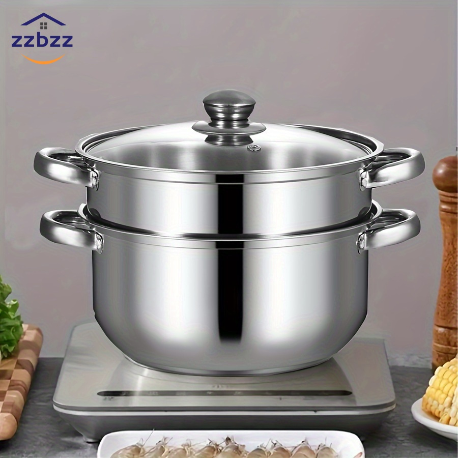 

Zzbzz 9.45in Stainless Steel Steamer Pot Soup Pot - 2-in-1, , With Steaming Basket, Induction & Gas Stove Compatible, Multi-use For Home Kitchen Cookware, Non-electric, Food Supply Equipment