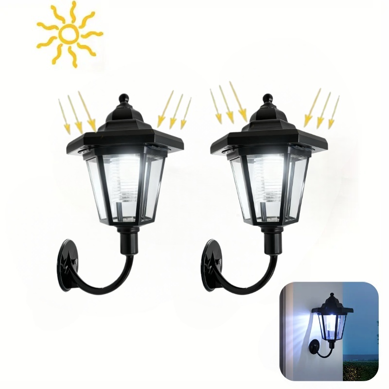 E-shop 2er-Set Sechseckige Solar-Wandleuchten aus Kunststoff für den Außenbereich. Wandmontage mit Dämmerungssensor, Dual Warm-/Kaltweiß-Optionen, für