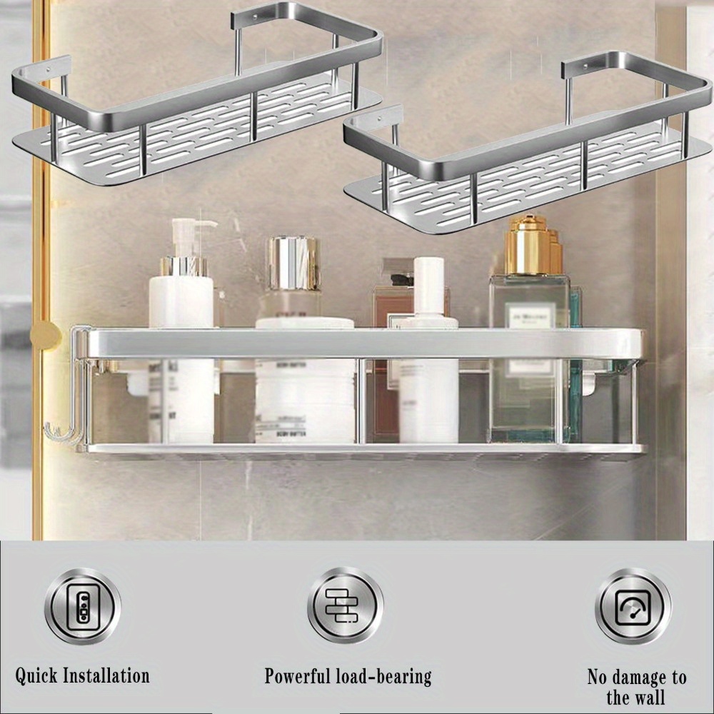 TEMU 2 Pack Shower Caddy Shelf Organiser, No Drill Silvery Shower Shelves, Self Adhesive Bathroom Caddy, With Shower Storage Accessories, Bathroom