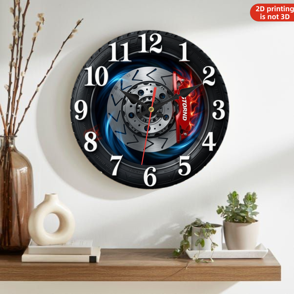 item picture racing theme wall clock brake disc flame pattern 2d flat wooden round circular silent clock aa battery not included halloween christmas thanksgiving day ghost   enthusiasts and home decor lovers holiday