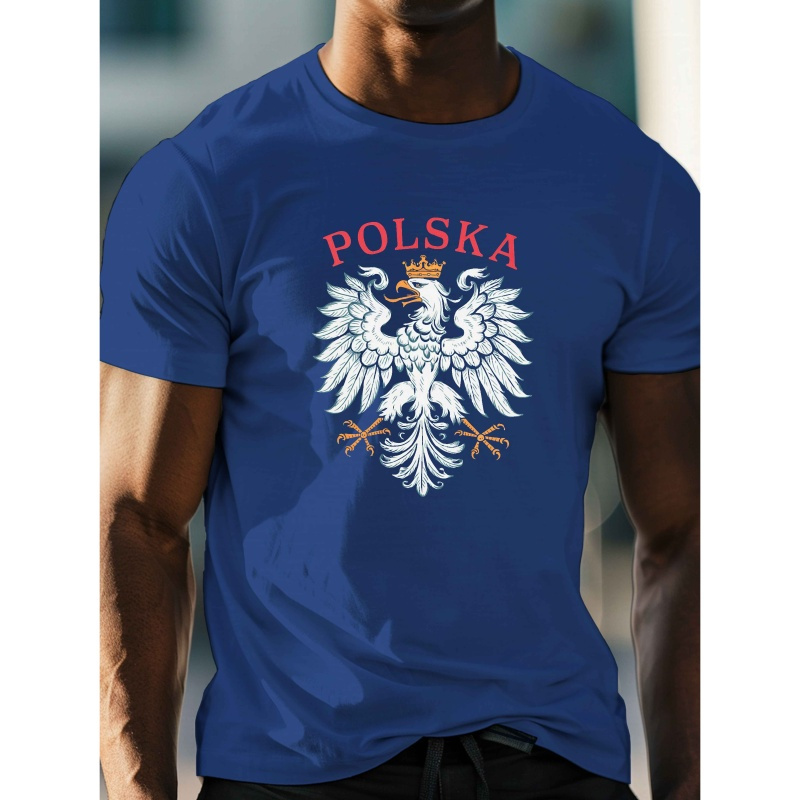 

| Men's Poland Graphic Tee - Lightweight Crew Neck Short Sleeve T-shirt With Eagle Emblem, Casual Summer Top For Casual Attire