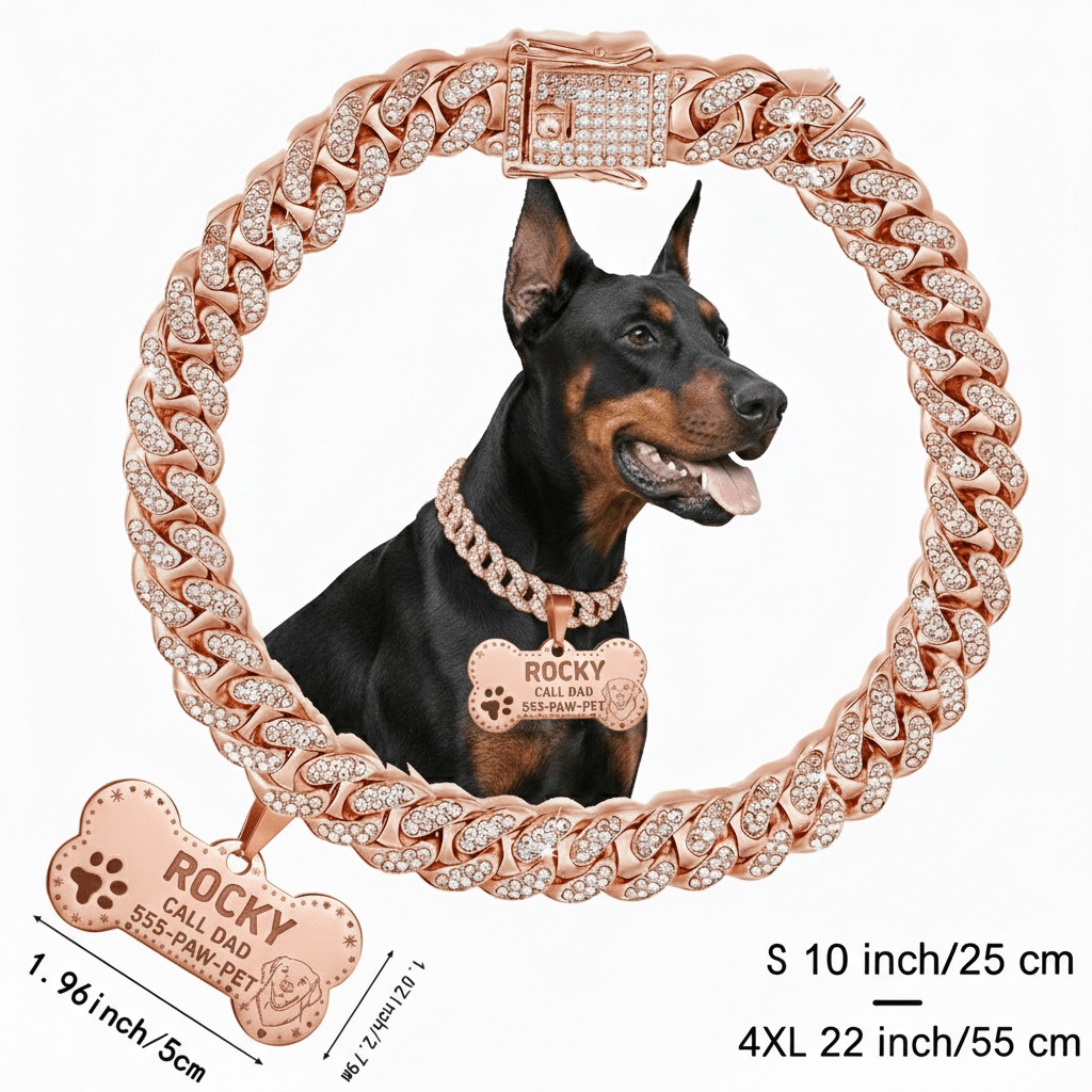 Custom Cuban Chain Dog Collar with Engravable Name and Phone Number Tag | Suitable for Small Medium Large Dogs | Pet Lover's Custom Gift · Cat Collar & Pet Identification Accessories