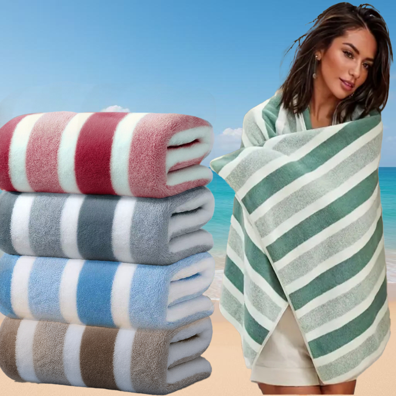 Image of 4pcs Bath Towel Set, 140cm X 70cm, Mixed Colors Including Blue, Green, Red, Gray, And , Absorbent And Super Soft For Bathroom Use